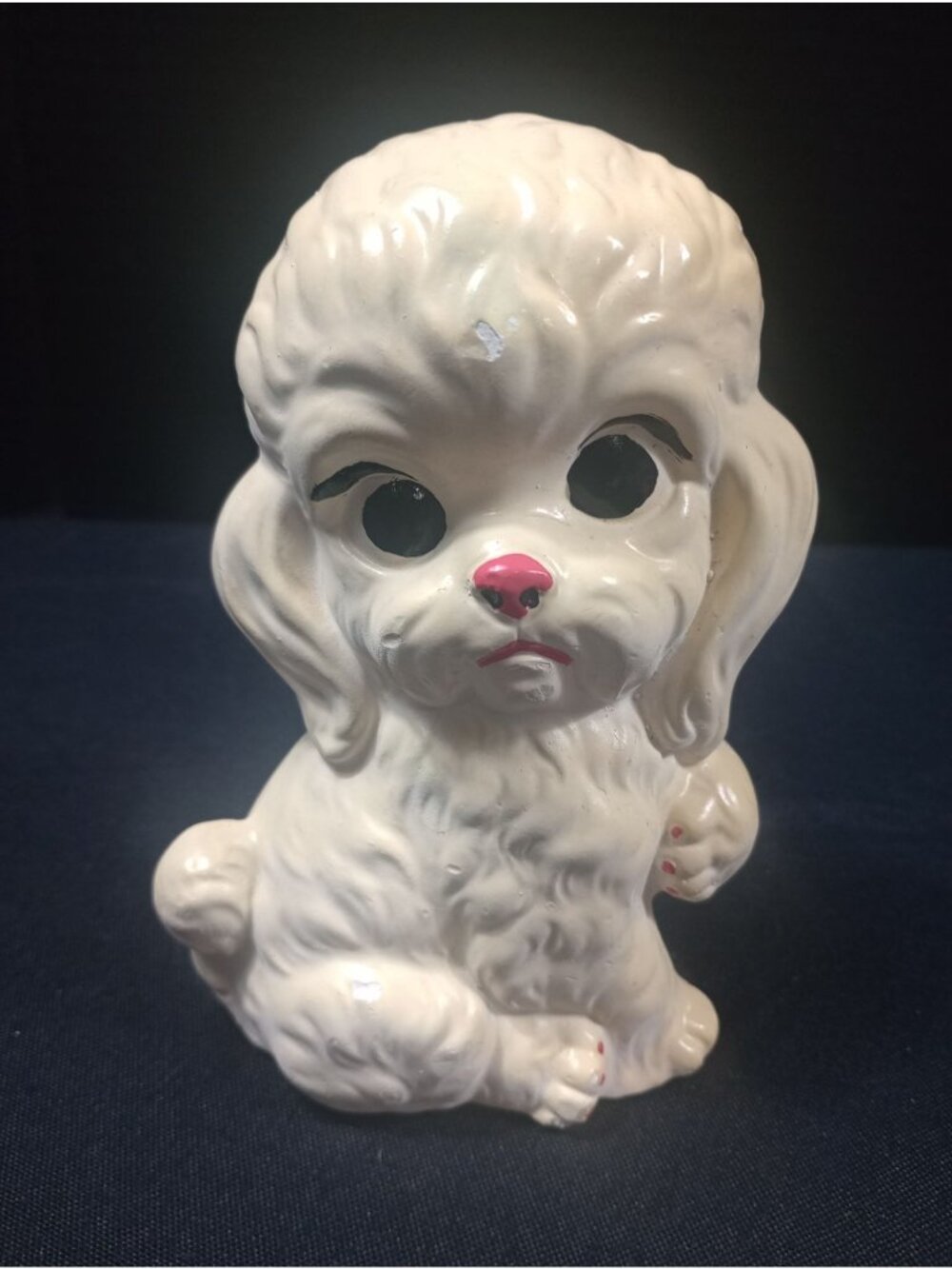 Vintage Retro Made in Japan Big Eyed  White Poodle Chalkware  MCM 6" Tall
